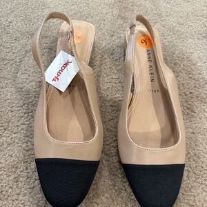 Anne Klein Beige and Black Slingback Flats